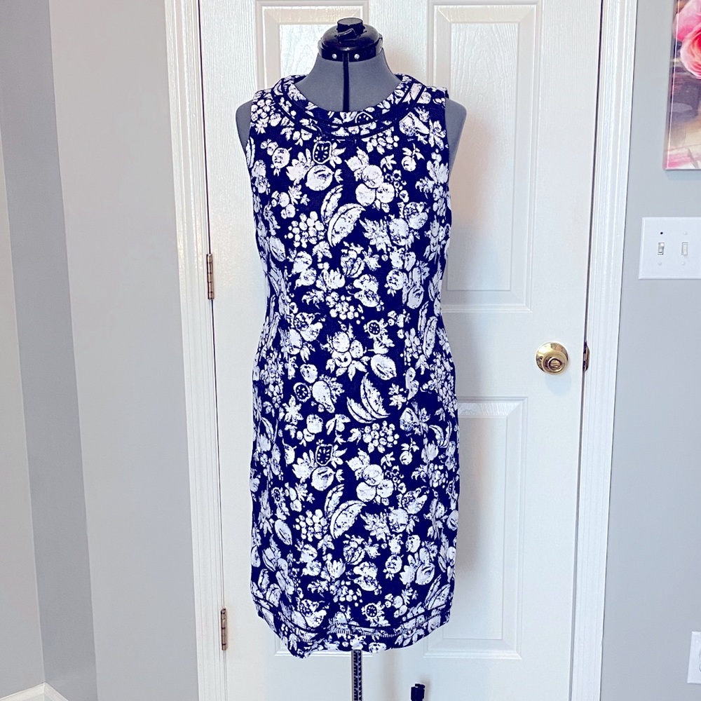 Talbots Navy and white floral sheath 10 219